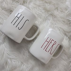 LOT 2 MAGENTA PAIR OF RAE DUNN ARTISAN LARGE COFFEE CUPS MUGS HIS & HERS 16 oz